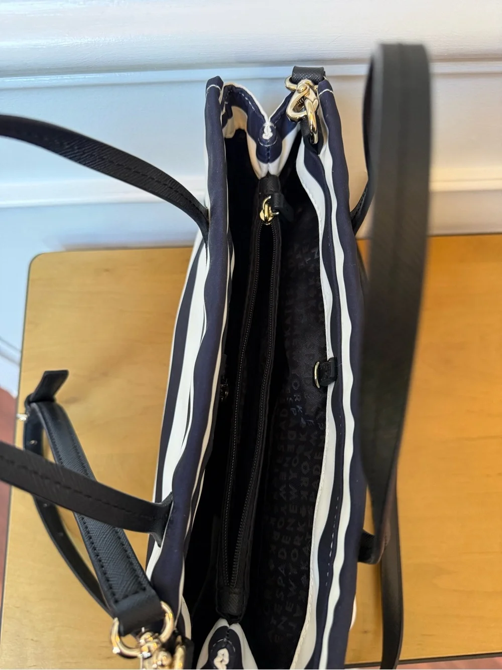 kate spade Navy and White Striped Tote with Black Handles